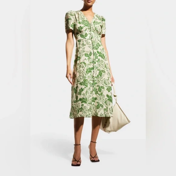 NWOT Hunter Bell Green and Cream Floral Midi Dress - Picture 2 of 3